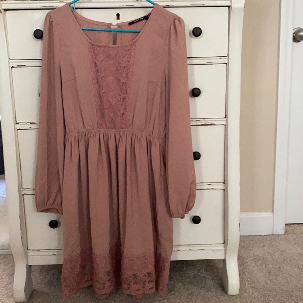 Doe & Rae Elastic Waist Lace Mini Dress L Mauve